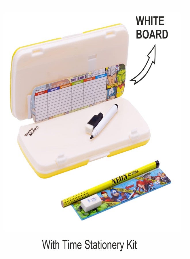SKi Homeware Xylo Pencil Box with White Board and Marker (Avenger Faces) with Free Stationery, Ideal for Party Favours and Gifting for School Going Kids - Image 4